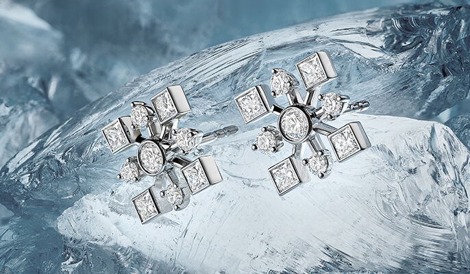 Birks Snowflake Diamond Earrings in White Gold